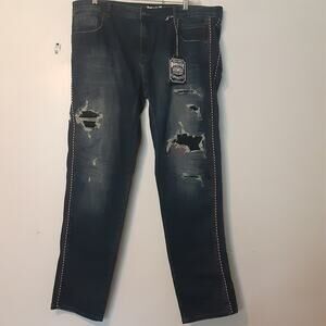 Born Fly Men's 42x30 Denim Jeans Embroidered Stitching Distressed Hip Hop EUC